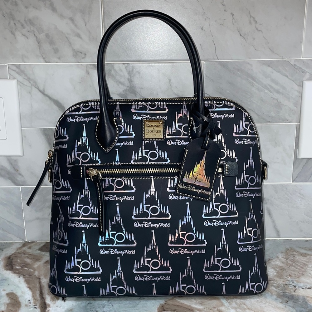 Dooney & Bourke Black Walt Disney World 50th Anniversary Leather Satchel Handbag